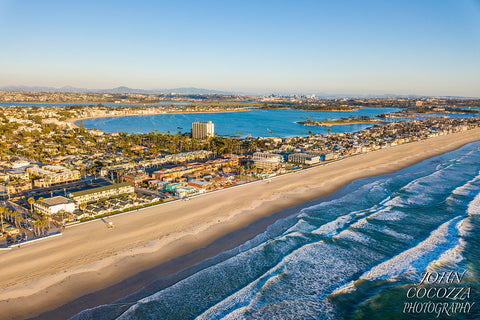 pacific beach and mission bay aerial photos of empty beaches as prints to decorate your home or office