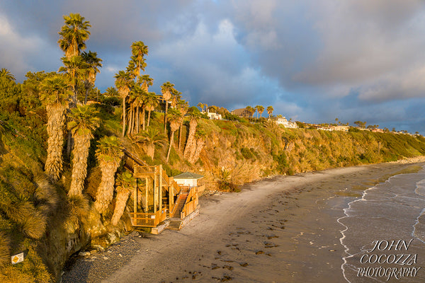 swamis beach in encinitas aerial photography of empty beach during coronavirus pandemic